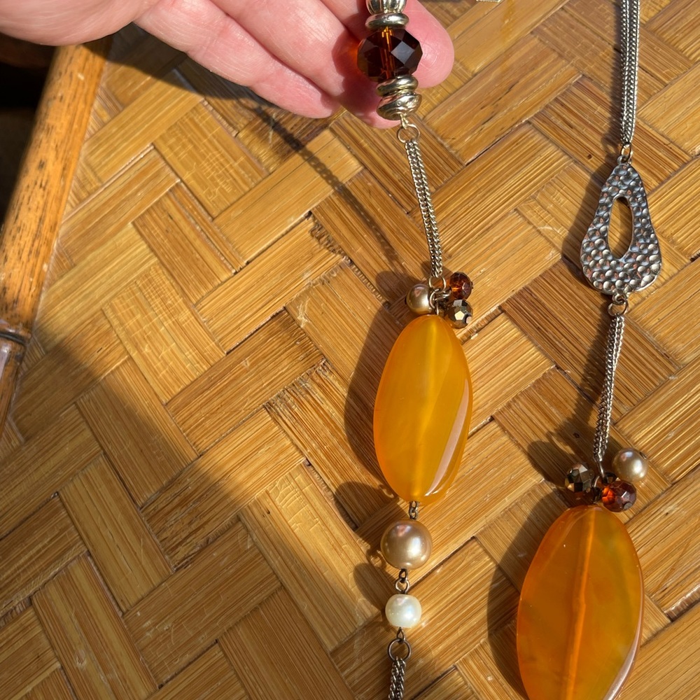 Butterscotch agate long necklace, vintage - Picture 5 of 8